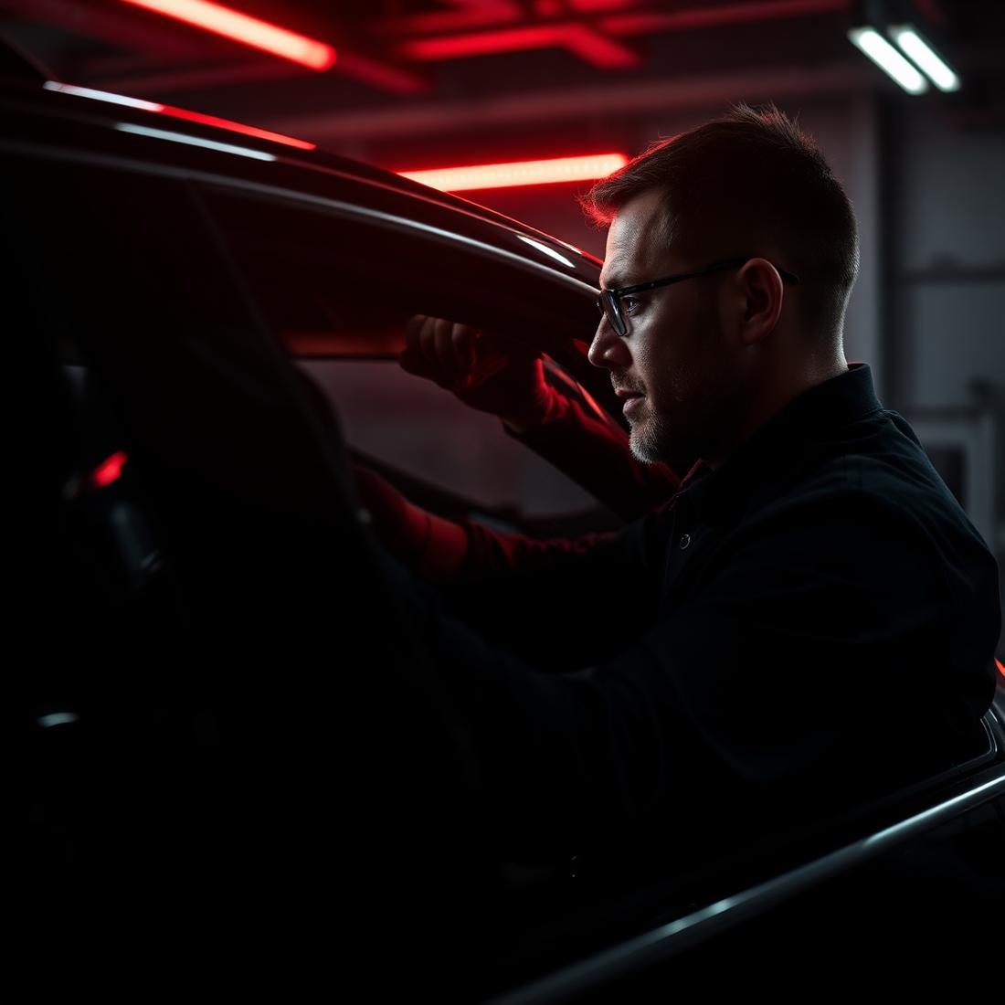 Especialista da Autofilm aplicando película em veículo na oficina