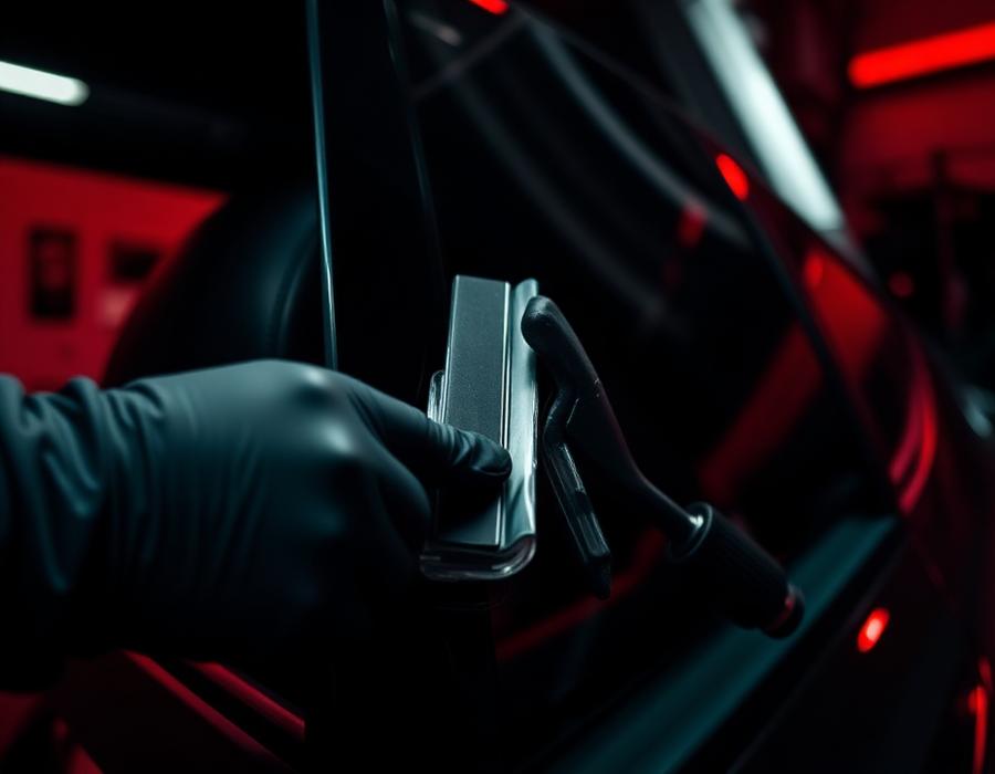 Aplicação profissional de película automotiva em vidro de carro