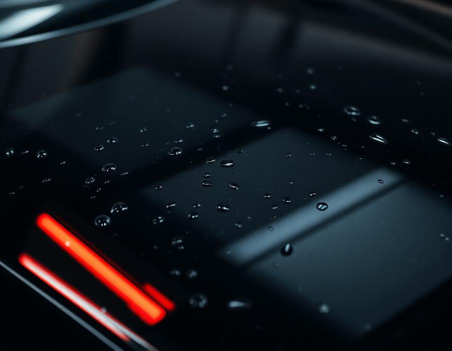 Película PPF transparente protegendo a pintura preta de um carro